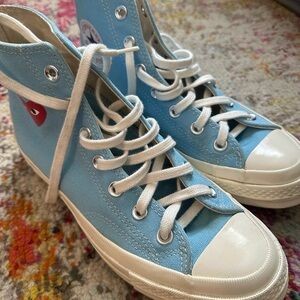 Blue High-Top Converse Play Sneakers with Heart Patch